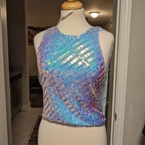 Free People Blue and Purple Sequin Crop Tank Top